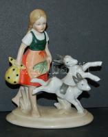 HS jelzésű porcelán figura: lány bárányokkal / Chinaware figure 10x12 cm