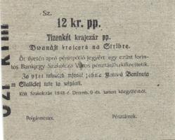 1848. 12kr pp. Szakolcza pénzpótló jegy vízjellel, sorszám és aláírások nélkül T:II
