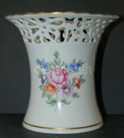 Kézzel festett, áttört Hollóházi porcelán váza / Hollóháza chinaware vase 15x15 cm