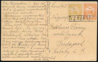 ~1913 Képeslap 2 színű Turul bérmentesítéssel és "JOLSVA P.U." vasúti bélyegzéssel