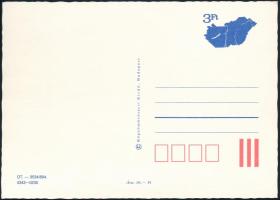 1989 Használatlan 3Ft díjjegyes képeslap, a térkép alsó része és a MAGYAR POSTA felirat hiányzik a díjjegyből
