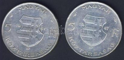 1947. 5Ft Ag "Kossuth" (2x) T:2- ph