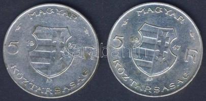 1947. 5Ft Ag "Kossuth" (2x) T:2 kis ph