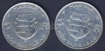 1947. 5Ft Ag "Kossuth" (2x) T:2 kis ph