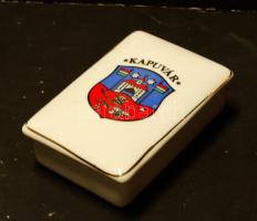 Hollóházi jelzéssel ellátott kapuvári címerrel díszített bonbonier 9x14 cm