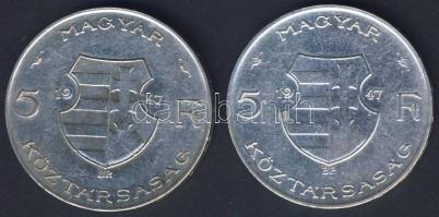 1947. 5Ft Ag "Kossuth" (2x) T:2