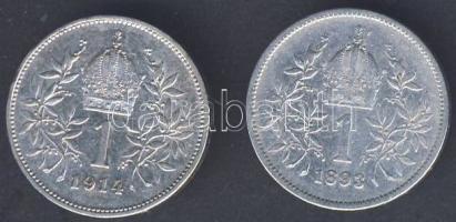 Ausztria 1893. 1K + 1914. 1K "Ferenc József" Ag T:2-/3