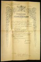 1908 Piros szalaggal ellátott katonai érdemrend adományozó oklevél / Military warrant 32x48 cm