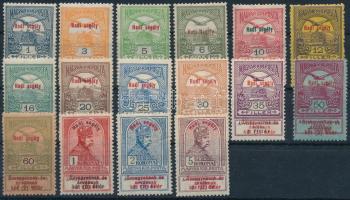 1914 Hadisegély (I.) sor 16 értéke (~*45.000) (2f hiányzik / missing, 10f, 12f, 16f, 20f, 30f, 50f falcos / hinged)