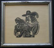 Molnár-C. Pál (1894-1981): Cyrano de Bergerac, fametszet-papír, keretben 23x21 cm