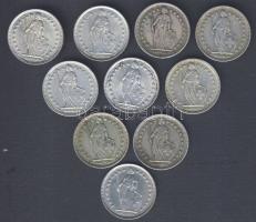 Svájc 1920-1964. 1Fr (10x) Ag klf évszámokkal T:2,2-