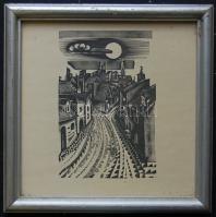 Molnár-C. Pál (1894-1981): Cím nélkül fametszet-papír, keretben 23x21 cm