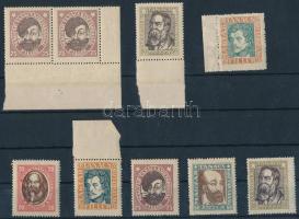1919 Magyar Tanácsköztársasági arcképek 9 db bélyeg, közte 5 db fekvő vízjellel, 4 db álló vízjellel (38.000)