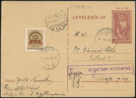 1941 július Díjkiegészített díjjegyes levelezőlap Észtországba, "Vissza! Forgalom szünetel" bélyegzéssel 1942 márcusában visszakézbesítve