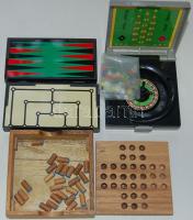 4 db úti társasjáték : malom, backgammon, stb.