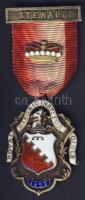 Anglia 1898. Szabadkőműves kitűző Steward koronás mellszalaggal Ag T:2