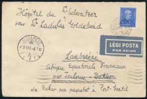 1933 Légi levél 2.40P bérmentesítéssel a lambarénei Schweitzer kórház magyar orvosának