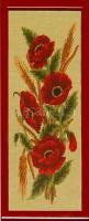 Rózsák: szép kézi goblein, igényes új üvegezett kerettel 52x26 cm