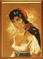Spanyol lány: szép kézi goblein, igényes új üvegezett kerettel 40x50 cm