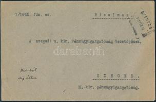 1945 feb. 10 Díjátalányos levél Szentesről Szegedre