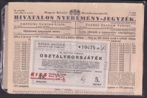 1942 Osztálysorsjáték sorsjegy + hivatalos nyereményjegyzék