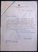 1928 Johan Béla orvos, belügyi államtitkár saját kézzel aláírt levele Dr. Fenyvessy Béla egyetemi tanárnak címezve