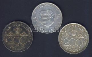 1947. 5Ft Ag + 1992. 200Ft (2x) "MNB" Ag T:2,3+