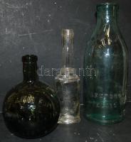 1942-es címeres tejes üveg, régi Unicum-üveg, Mentőbalzsam-üveg