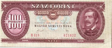 1989 100Ft elő- és hátlap erősen balra és felfelé csúszva, előlapon jobb oldalon vörös színpróba, hátlapon fehér csík T:I- kis saroktörés
