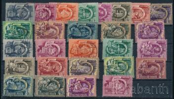 Magyar tétel az 1950-es évek első feléből, az egyik bélyegen végigfutó papírránccal, 3 stecklapon
