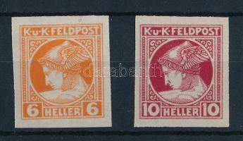 K.u.K. Feldpost 1917 Hírlapbélyeg 6H, 10H vágott
