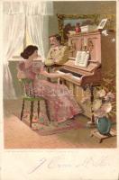 Pianist with pearls litho