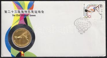 Kína 1984. "Los Angeles-i Olimpia" érmés, bélyeges borítékon, kínai bélyeggel és alkalmi bélyegzővel T:BU