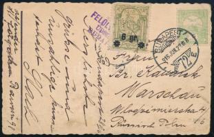 1916 Képeslap Varsóba, ott helyi postával továbbítva