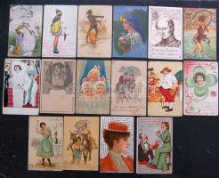 Vegyes motívum képeslapok, benne magyar grafika, húsvét, karácsony, újév, festménylapok, költők, színészek, festmények, érdekes vegyes anyag sok jobbal több mint 550 db / Nice lot of thematic postcards, art and artists, greetings, very interesting colourful material, more than 550 pcs