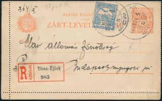 1906 Zárt ajánlott levelezőlap "TISZA-ÚJLAK" - "BUDAPEST"