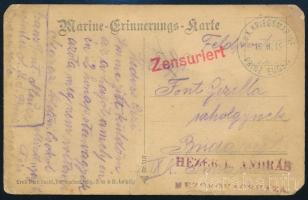 1915 Cenzúrás tábori posta képeslap Budapestre küldve "K.u.K. KRIEGSMARINE / S.M.S. PRINZ EUGEN"