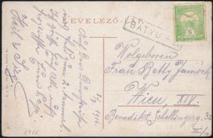 1916 Képeslap Turul 5f bérmentesítéssel, "BÁTYU P.U." - Bécs