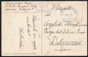 1915 Tábori posta képeslap Debrecenbe küldve kék / blue "K.u.K. KRIEGSMARINE / S.M.S. PANDUR"