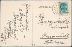 1940 Képeslap HUSZT kétnyelvű bélyegzéssel Kunszentmiklósra