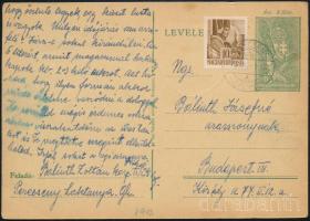 1943 Levelezőlap "PERECSÉNY" kétnyelvű bélyegzéssel Budapestre