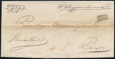 1848 Hivatalos levél / Official cover BUDA - Pécs, szép hátoldali A Belügyminister Pecsétje 1848 szárazpecséttel / with embossed stamp
