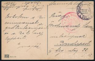 1917 Cenzúrás tábori posta képeslap Budapestre küldve K.u.K. Schalflugstation / Cosada, K.u.K. MFP / POLA
