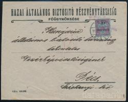 Baranya 1919 Levél Pécsre Turul 50f bélyeggel Bodor vizsgálójellel