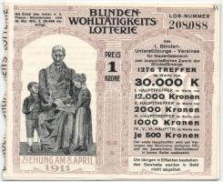 Ausztria 1911. 1K (2x) értékű lottószelvény T:I