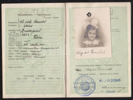 1933 Kislány fényképes útlevél  kiváló állapotban