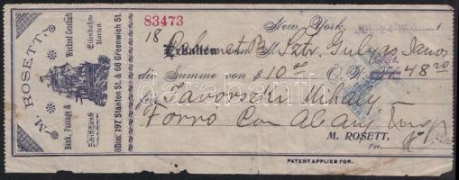 1900. 10$-ról szóló utalvány New-Yorkból Forróba (Abaúj megye) vándorolt magyar személy részére :II-