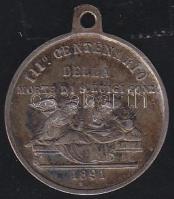 1891. Gonzagai Szent Alajos halálának évfordulójára vert Ag emlékérem T:2+ füles/silver medallion for the death of Saint Aloysius Gonzaga