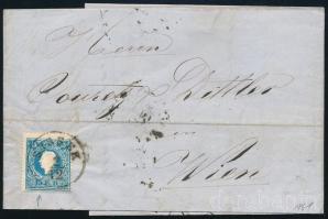 1861 15kr II. tipus festékfoltos bélyeg levélen "SISSEK" - Wien