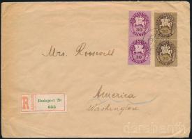 1946 Inflációs magánlevél 20 db Lovasfutár bélyeggel 'Mrs. Roosevelt'-nek címezve Amerikába, érkeztetve
